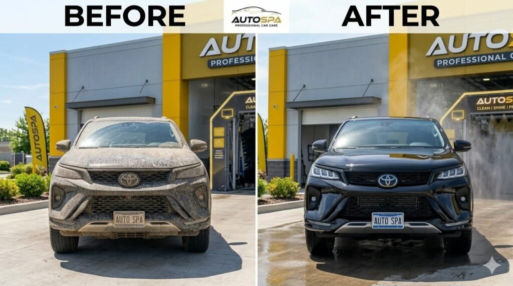 Before and after professional car wash in Kochi by the best car wash in Kochi